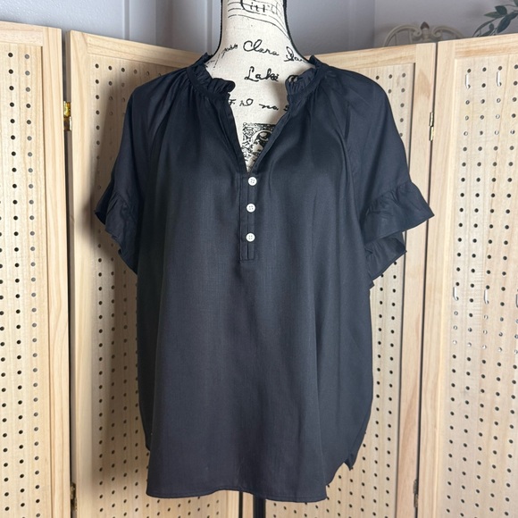Lands’ End Black TENCEL™ Lyocell Ruffle Sleeve Blouse Women’s XL NWT - Picture 2 of 11